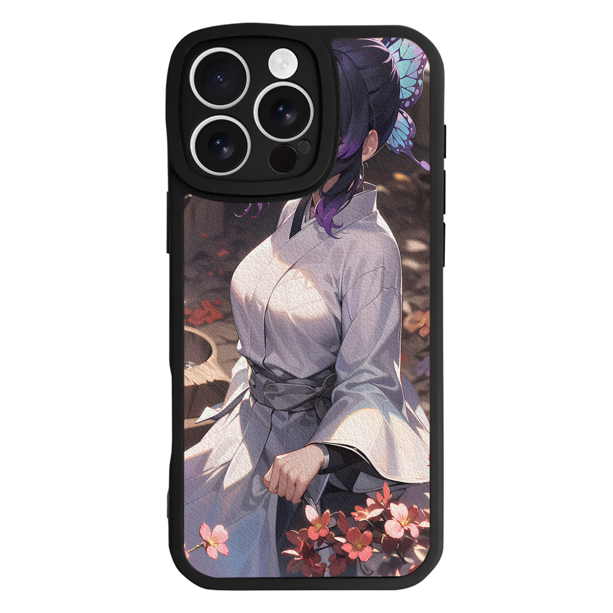 （画像用） 鬼滅の刃（きめつのやいば）蟲柱-胡蝶 しのぶ／こちょう しのぶ Kochou Shinobu 【iPhone 16シリーズ対応】シリコンスマホケース（レザー調） 材質：シリコン